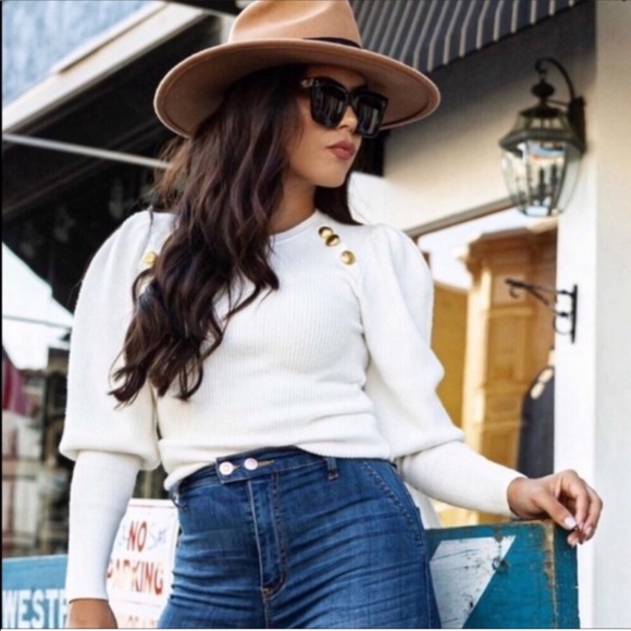 Zara Sweaters - ZARA gold button balloon sleeve sweater